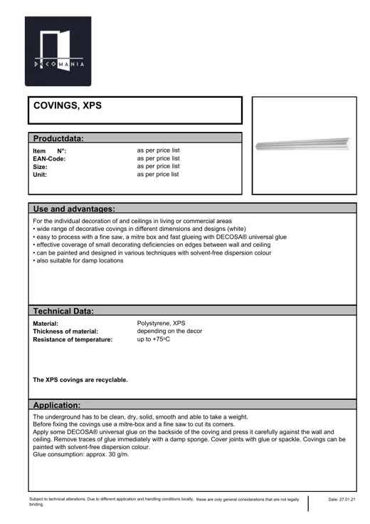 Ficha técnica de cornisas Decomania